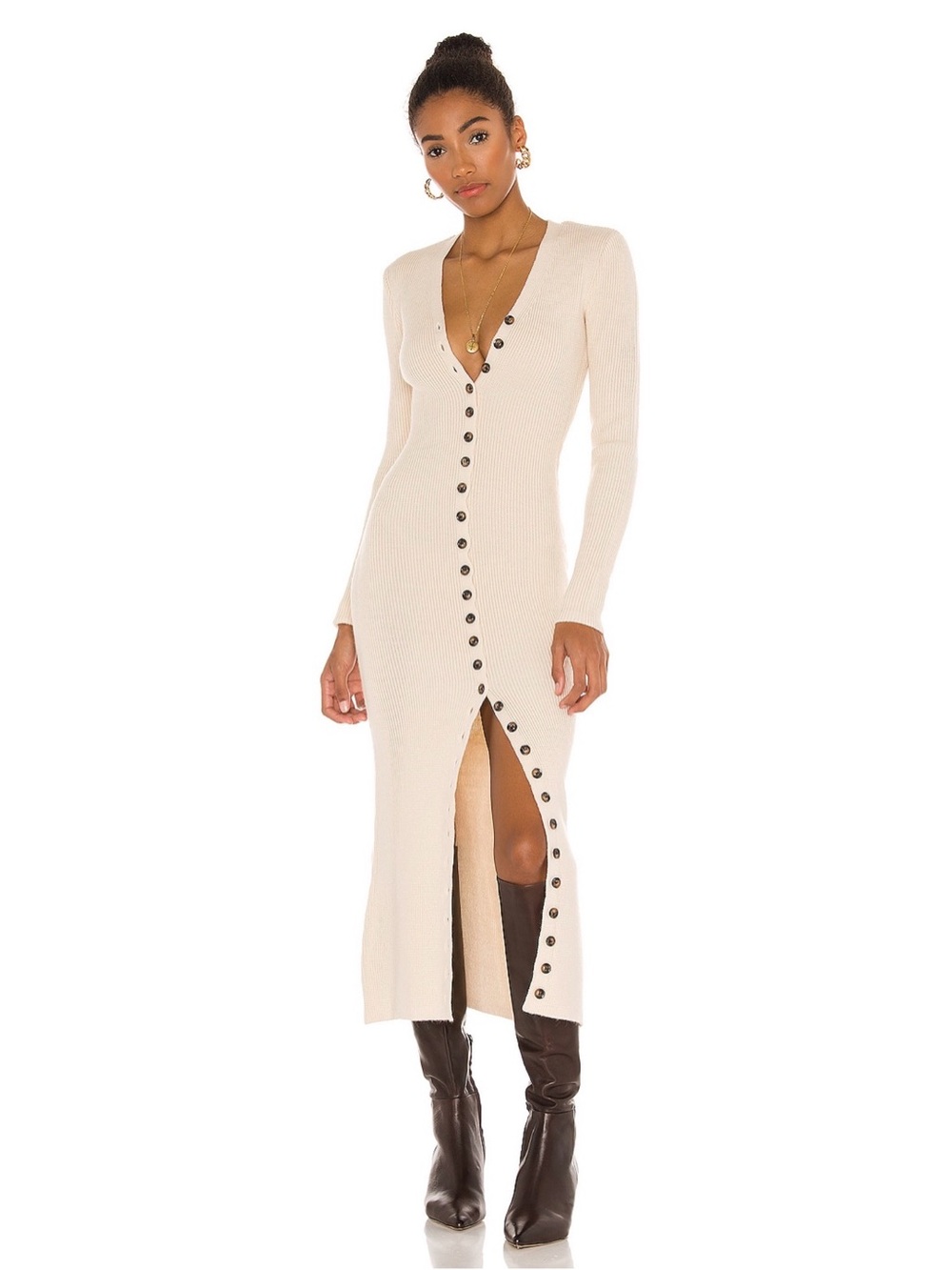 LPA Revolve Kavala Ribbed Sweater Dress Ivory Cream Small